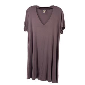 Deep Key Hole V Neck Casual Shirt Dress Mauve XL